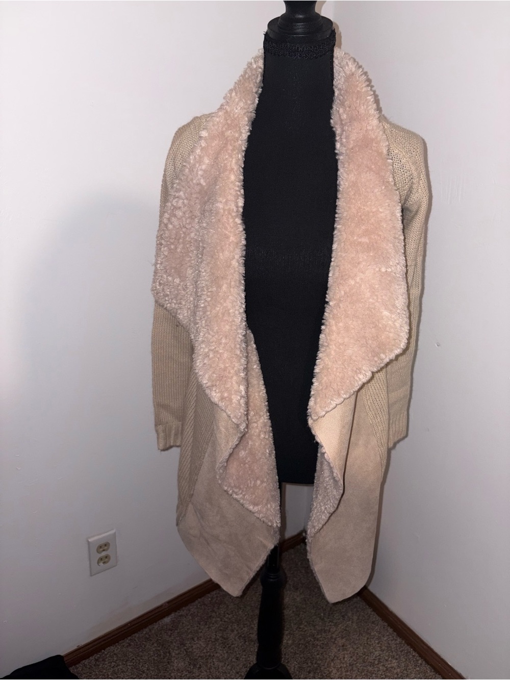 Rue21 Open-Front Sherpa Lined Cardigan - Cream Blush